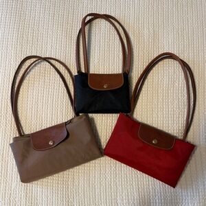 Longchamp Le Pliage 3 large Nylon Totes - Red, Black, Taupe BUNDLE